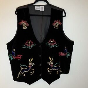Bobbie Brooks Plus Vintage Velvet Black Ugly Christmas Vest Size 18W/20W